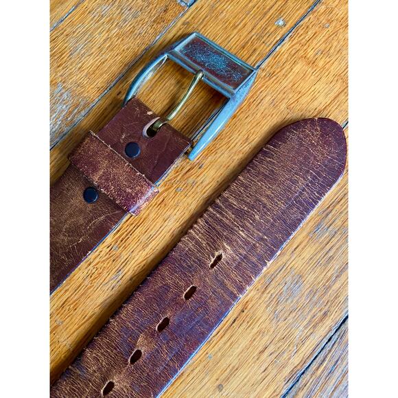 Vintage SEARS Distressed Wide Brown Leather Belt Mens sz 42 - Picture 5 of 12